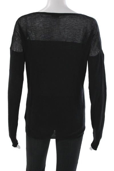L'Agence Womens Pullover Scoop Neck Long Sleeve Black Silk Size L