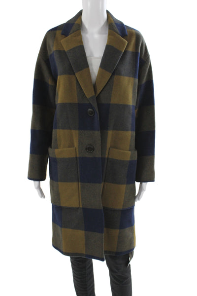 Madewell Womens Blue Plaid Wool Overcoat Button Long Sleeve Size S