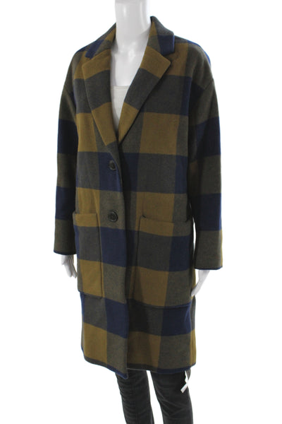 Madewell Womens Blue Plaid Wool Overcoat Button Long Sleeve Size S