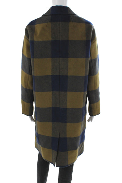 Madewell Womens Blue Plaid Wool Overcoat Button Long Sleeve Size S