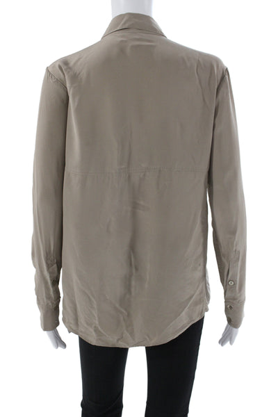 Nordstrom Collection Women Beige Silk Collared Long Sleeve Blouse Size S