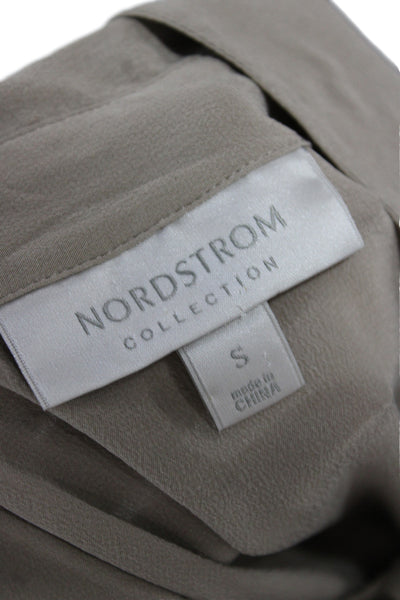 Nordstrom Collection Women Beige Silk Collared Long Sleeve Blouse Size S
