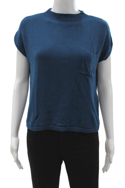 Ekouaer Womens Blue Basic Mock Neck Short Sleeve T-Shirt Rayon Size L