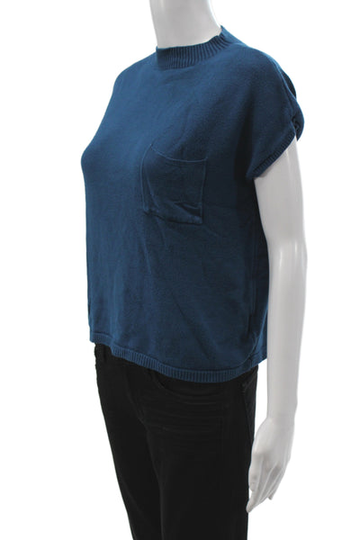 Ekouaer Womens Blue Basic Mock Neck Short Sleeve T-Shirt Rayon Size L