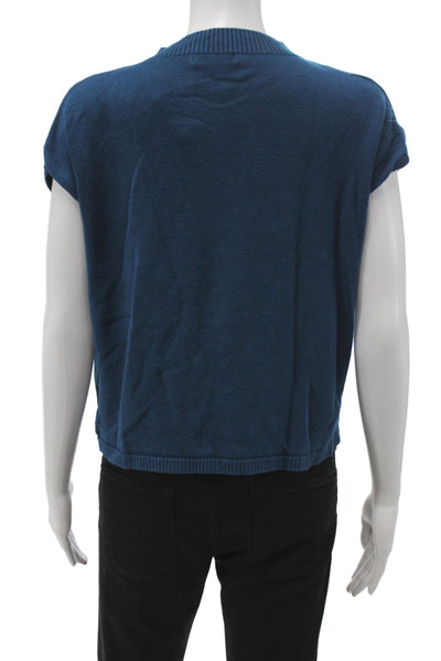 Ekouaer Womens Blue Basic Mock Neck Short Sleeve T-Shirt Rayon Size L