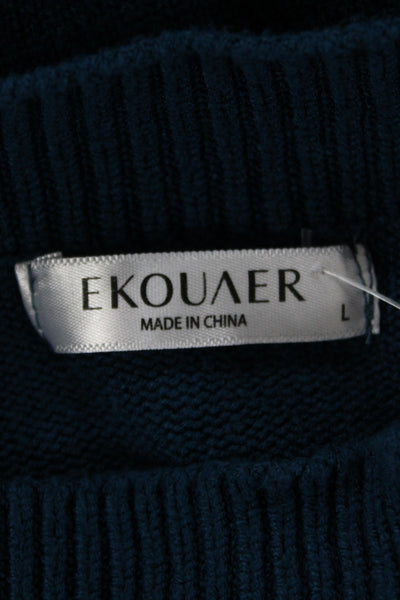 Ekouaer Womens Blue Basic Mock Neck Short Sleeve T-Shirt Rayon Size L
