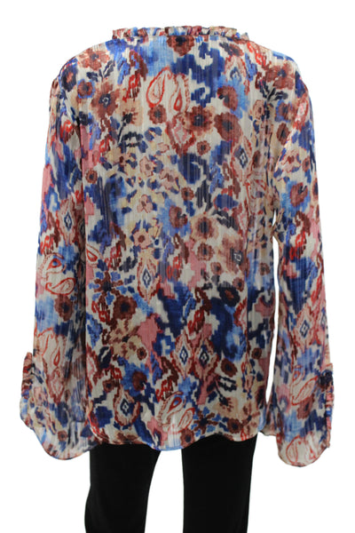 Zara Women Multicolor Floral V-Neck Button Long Sleeve Basic Blouse Size L