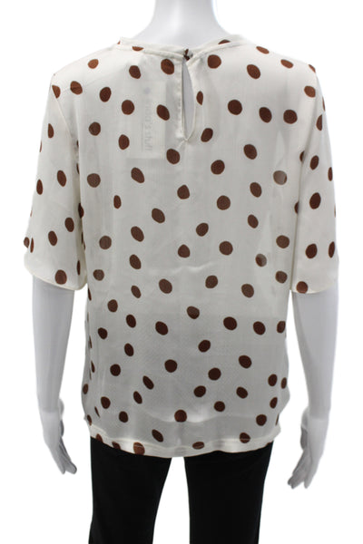 MNG Women Basic White Polka Dot Short Sleeve Blouse Round Neck Button Size L