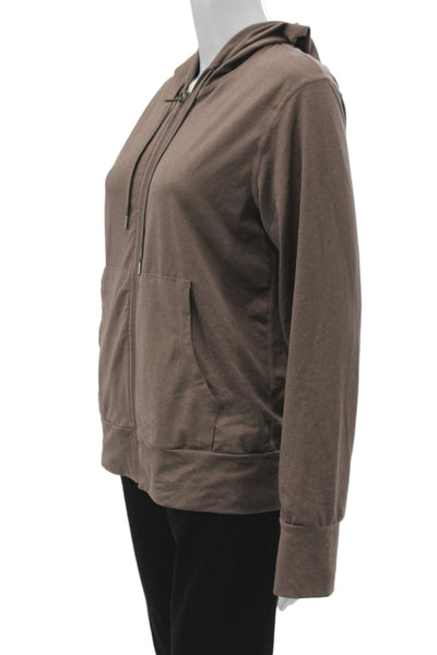 Quince Women Brown Full Zip Hoodie High Neck Long Sleeve Size M