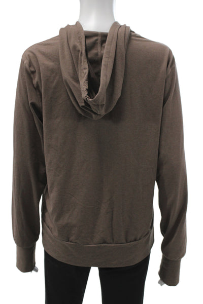 Quince Women Brown Full Zip Hoodie High Neck Long Sleeve Size M