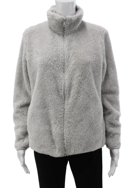 Uniqlo Women Basic Jacket Gray Polyester Zip Long Sleeve Casual Size L