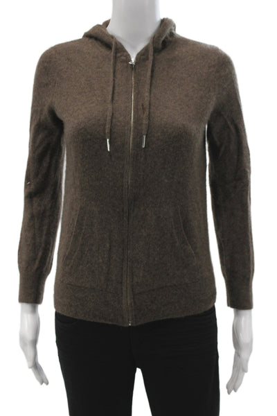 Quince Women Hooded Full Zip 100% Cashmere Sweater Brown Size M