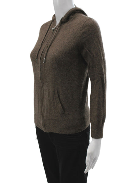 Quince Women Hooded Full Zip 100% Cashmere Sweater Brown Size M