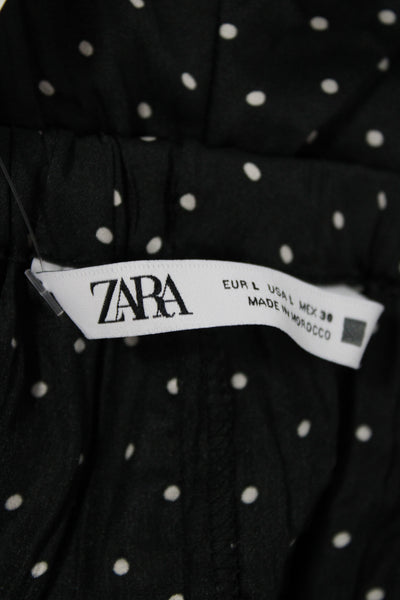 Zara Womens Cropped Polka Dot Black Pants Size L