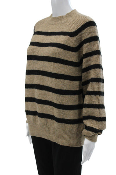 MNG Womens Pullover Sweater Beige Striped Crew Neck Long Sleeve Size L