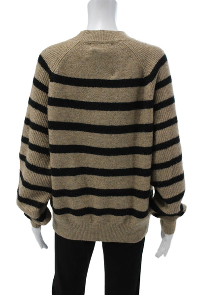 MNG Womens Pullover Sweater Beige Striped Crew Neck Long Sleeve Size L
