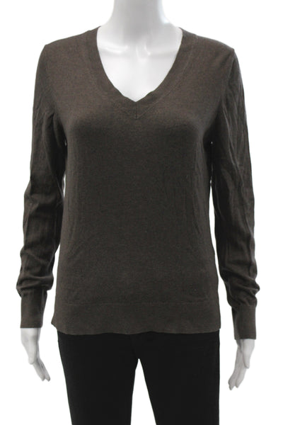 Quince Women V-Neck Pullover Brown Organic Cotton Long Sleeve Size M