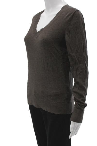 Quince Women V-Neck Pullover Brown Organic Cotton Long Sleeve Size M