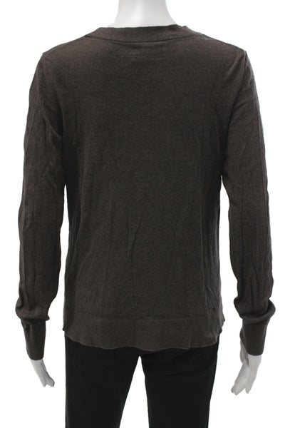 Quince Women V-Neck Pullover Brown Organic Cotton Long Sleeve Size M