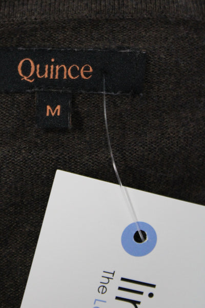 Quince Women V-Neck Pullover Brown Organic Cotton Long Sleeve Size M