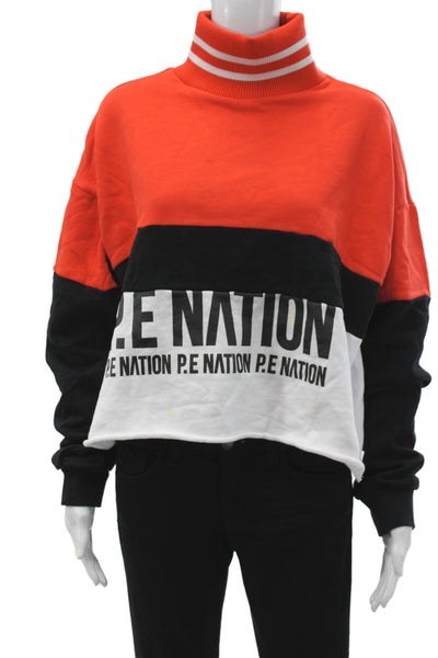PE Nation Womens Orange Turtleneck Colorblock Pullover Cotton Long Sleeve Size S