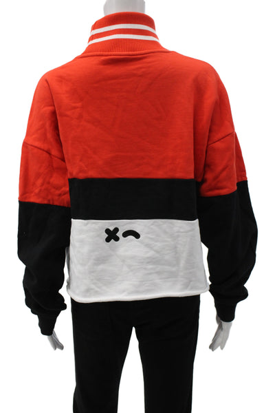 PE Nation Womens Orange Turtleneck Colorblock Pullover Cotton Long Sleeve Size S