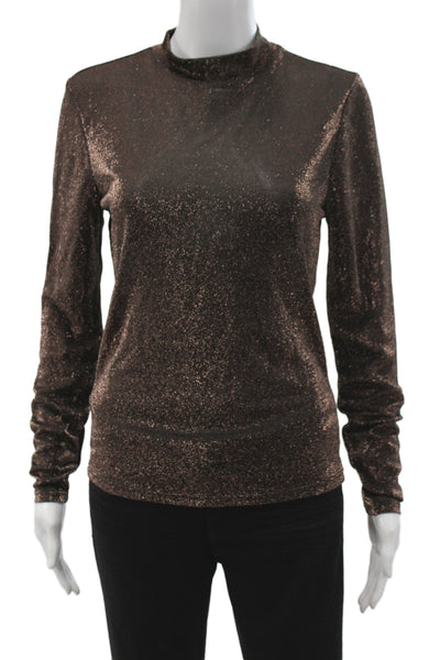 MNG Womens Basic Brown Mock Neck Long Sleeve Blouse Size L