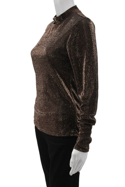 MNG Womens Basic Brown Mock Neck Long Sleeve Blouse Size L