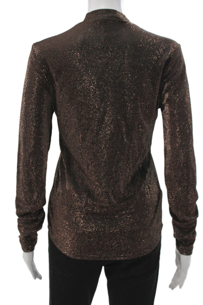 MNG Womens Basic Brown Mock Neck Long Sleeve Blouse Size L