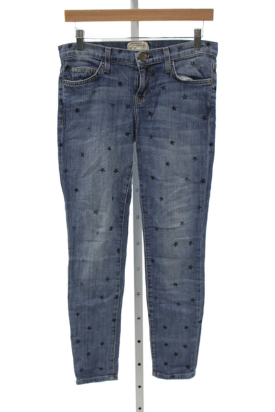 Current/Elliott Women Skinny Jeans Blue Low Rise Geometric Cotton Blend Size 26