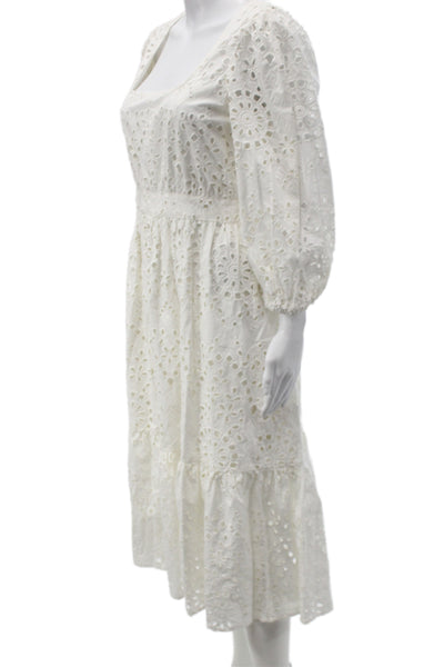 Nordstrom Women Fit & Flare Dress White Square Neck 3/4 Sleeve Boho Size S