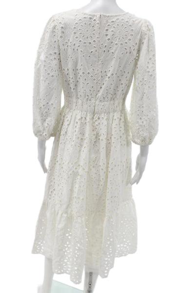 Nordstrom Women Fit & Flare Dress White Square Neck 3/4 Sleeve Boho Size S