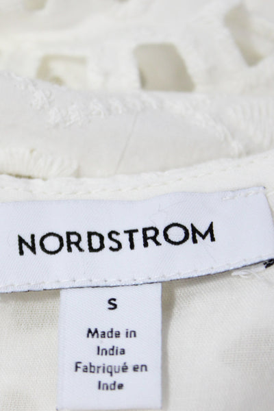 Nordstrom Women Fit & Flare Dress White Square Neck 3/4 Sleeve Boho Size S