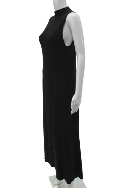 Tibi Womens Maxi Dress Black Mock Neck Sleeveless Full Length Cotton Size M