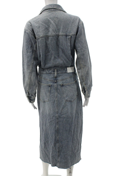 Pistola Women Shirt Dress Blue Cotton Long Sleeve Collared Button Solid Size S