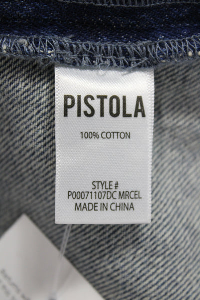 Pistola Women Shirt Dress Blue Cotton Long Sleeve Collared Button Solid Size S