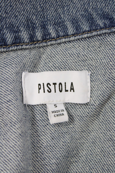 Pistola Women Shirt Dress Blue Cotton Long Sleeve Collared Button Solid Size S