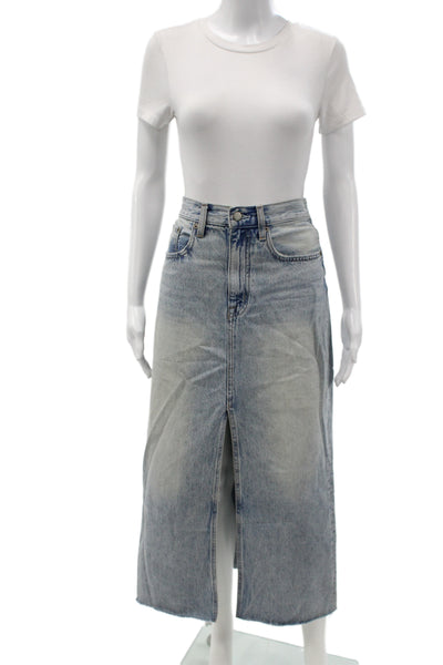 Pistola Womens Straight Pencil Skirt Blue Cotton Long Button Size 27