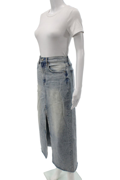 Pistola Womens Straight Pencil Skirt Blue Cotton Long Button Size 27