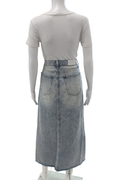 Pistola Womens Straight Pencil Skirt Blue Cotton Long Button Size 27