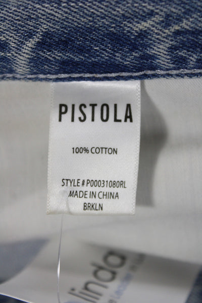 Pistola Womens Straight Pencil Skirt Blue Cotton Long Button Size 27