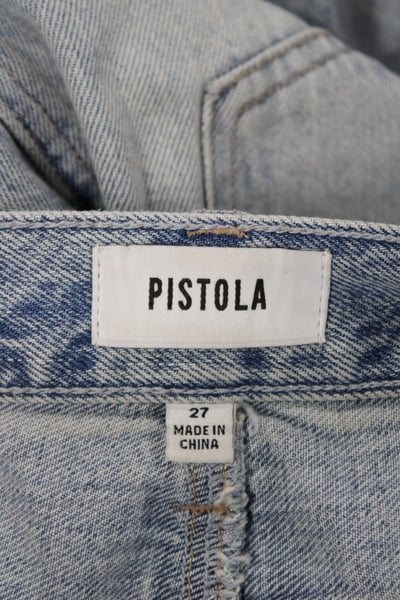 Pistola Womens Straight Pencil Skirt Blue Cotton Long Button Size 27