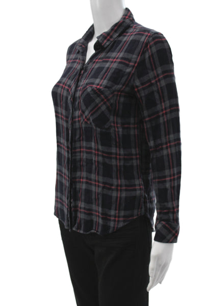 Rails Womens Black Rayon Collared Button Up Blouse Long Sleeve Petite Size S