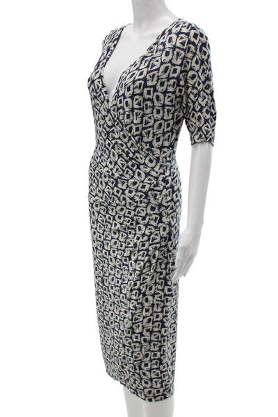 Peserico Womens Wrap Dress Blue V-Neck Short Sleeve Geometric Rayon Size M