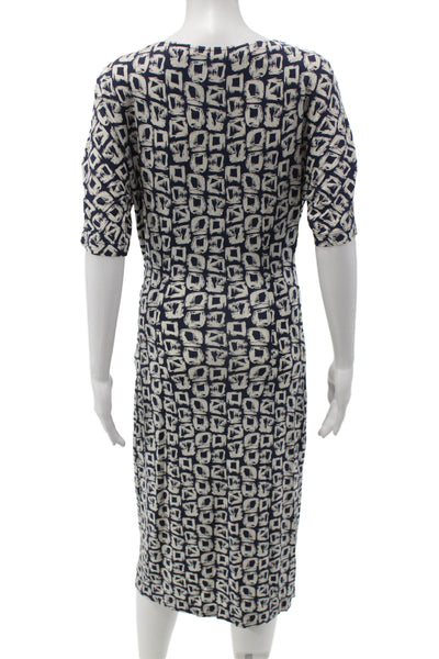 Peserico Womens Wrap Dress Blue V-Neck Short Sleeve Geometric Rayon Size M