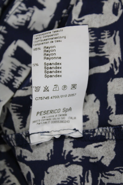Peserico Womens Wrap Dress Blue V-Neck Short Sleeve Geometric Rayon Size M