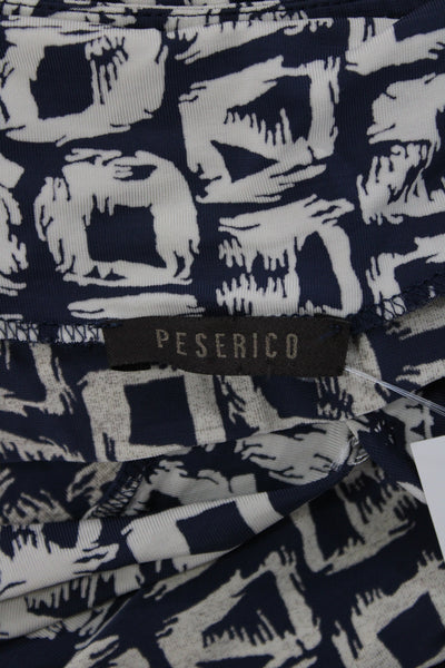 Peserico Womens Wrap Dress Blue V-Neck Short Sleeve Geometric Rayon Size M