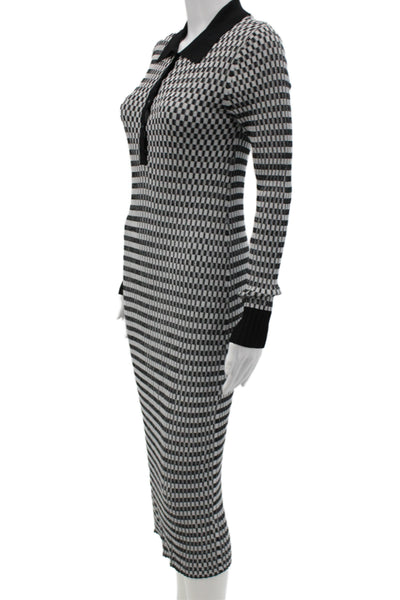 Elie Tahari Womens Sweater Dress Black Check Collared Long Sleeve Button Size M