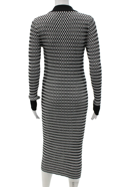 Elie Tahari Womens Sweater Dress Black Check Collared Long Sleeve Button Size M