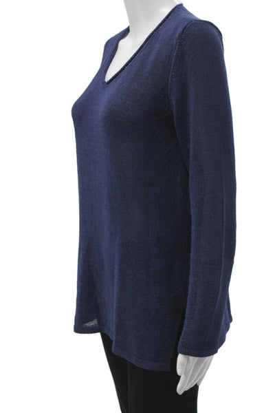 J. Mclaughlin Women Pullover V-Neck Blue Long Sleeve Sweater Size M